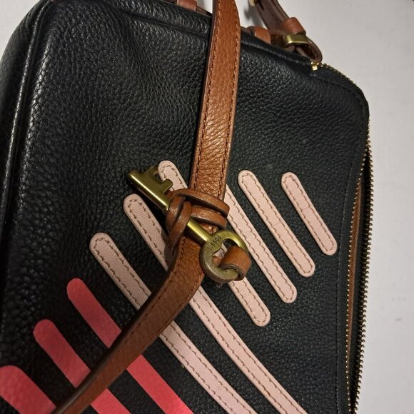 Fossil Piper Toaster Ombré Stripe Heart Leather Double Zipper Black Crossbody - Picture 16 of 16